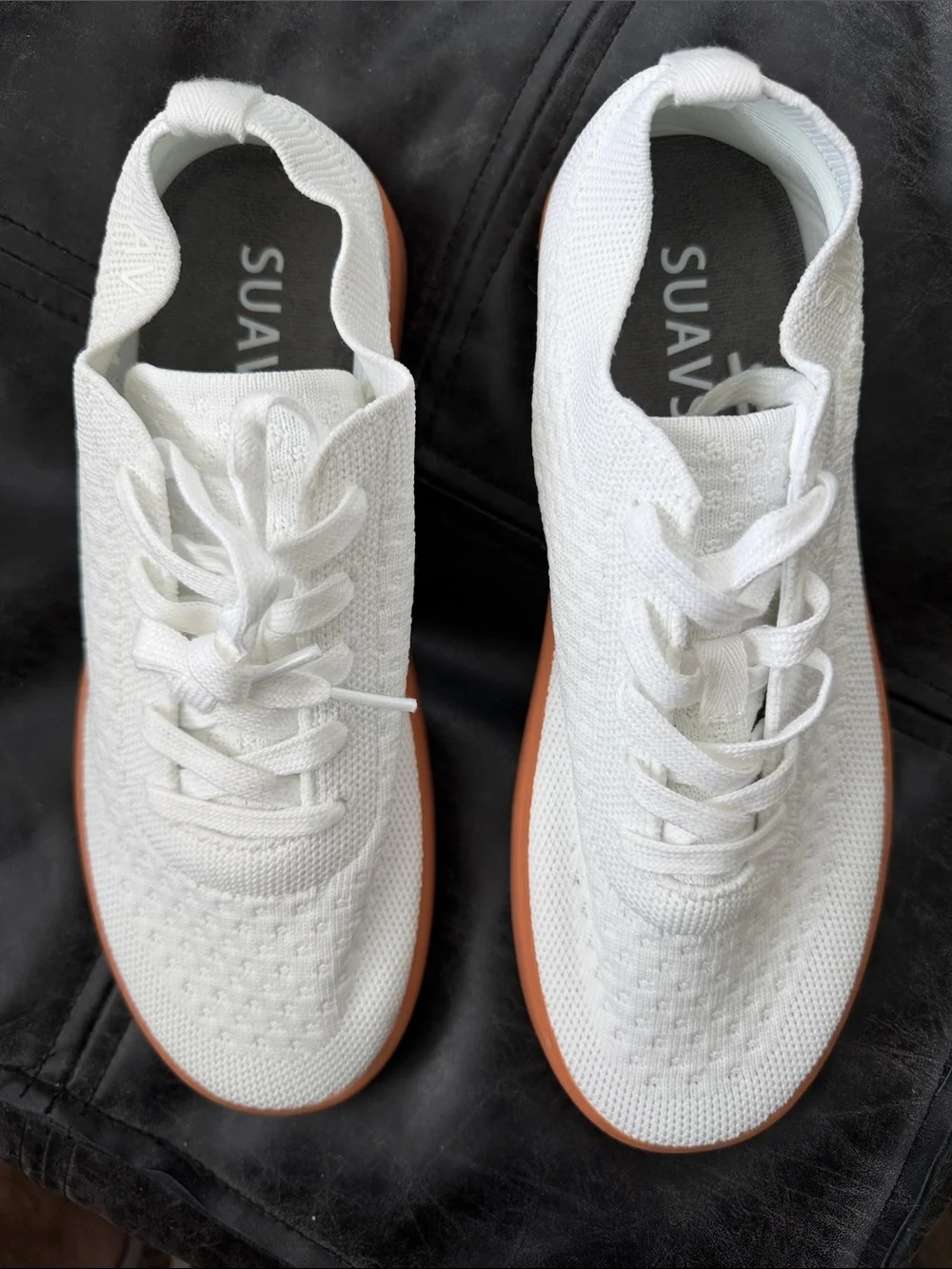 Suavs White Knit Athletic Sneakers with Brown Sole. New W/O tags